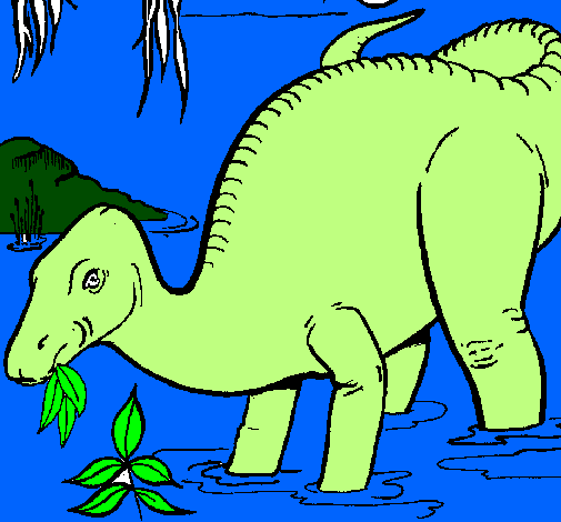 Desenho Dinossauro a comer pintado por iguanodonte