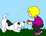 Desenho Menina e cão a brincar pintado por jady
