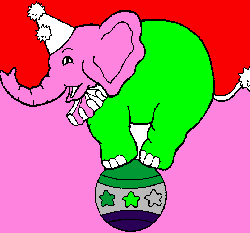 Desenho Elefante em cima de uma bola pintado por thawane