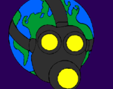 Desenho Terra com máscara de gás pintado por henrique