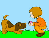 Desenho Menina e cão a brincar pintado por tyud