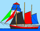 Desenho Veleiro de três mastros pintado por carlos v.