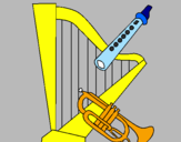 Desenho Harpa, flauta e trompeta pintado por Claudio