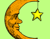 Desenho Lua e estrela pintado por BEATRIZ