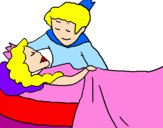 Desenho A princesa a dormir e o príncipe pintado por bela adormecida