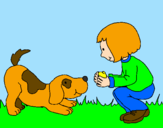 Desenho Menina e cão a brincar pintado por Cleo Clowy