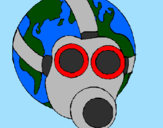 Desenho Terra com máscara de gás pintado por danilo