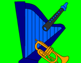 Desenho Harpa, flauta e trompeta pintado por tamires