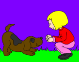 Desenho Menina e cão a brincar pintado por EDUARDA