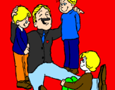 Desenho Papá com os seus 3 filhos pintado por pepe