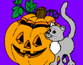 Desenho Abóbora e gato pintado por maryestrela