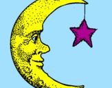 Desenho Lua e estrela pintado por ariely