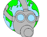 Desenho Terra com máscara de gás pintado por cacau