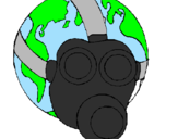 Desenho Terra com máscara de gás pintado por vini