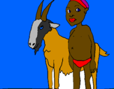 Desenho Cabra e criança africana pintado por LEONARDO