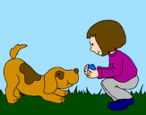 Desenho Menina e cão a brincar pintado por maria  luiza greco