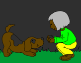 Desenho Menina e cão a brincar pintado por DAVI PATTO