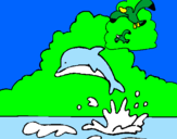 Desenho Golfinho e gaviota pintado por caio henriqe da silv