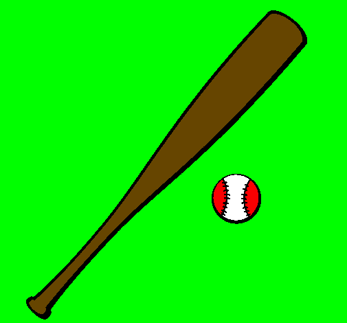 Desenho Bastão de basebol e bola pintado por taco e amiga