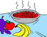 Desenho Fruta e caracois na caçarola pintado por prato de comida