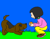 Desenho Menina e cão a brincar pintado por Naum