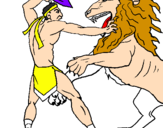 Desenho Gladiador contra leão pintado por davi
