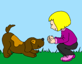 Desenho Menina e cão a brincar pintado por elenzinha