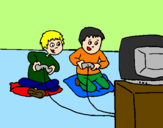Desenho Crianças a brincar pintado por video game