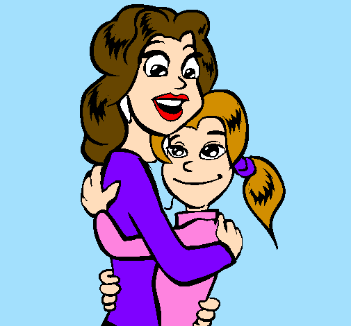 Desenho Mãe e filha abraçaram pintado por feliz dia das mães