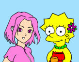 Desenho Sakura e Lisa pintado por hinata