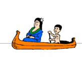Desenho Mãe e filho em canoa pintado por Arthur