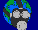 Desenho Terra com máscara de gás pintado por jade