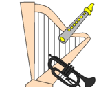 Desenho Harpa, flauta e trompeta pintado por ccc