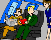 Desenho Passageiros no avião pintado por avião