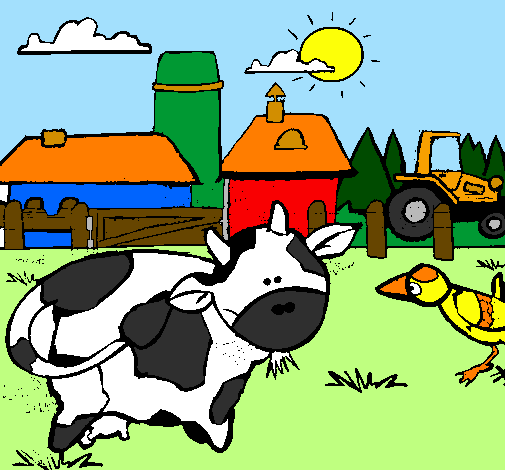 Desenho Vaca na quinta pintado por vaquinha no pasto