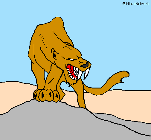 Desenho Tigre com dentes afiados pintado por dente de sabre
