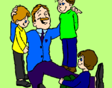 Desenho Papá com os seus 3 filhos pintado por ERIK CAUÊ