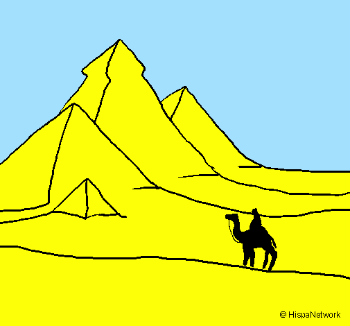 Desenho Paisagem com pirâmides pintado por caio
