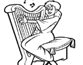 Desenho Mulher a tocar harpa pintado por 222