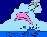 Desenho Golfinho e gaviota pintado por monica