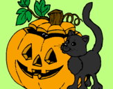 Desenho Abóbora e gato pintado por sindel