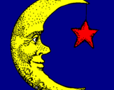 Desenho Lua e estrela pintado por MARI