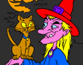 Desenho Bruxa e gato pintado por pedro