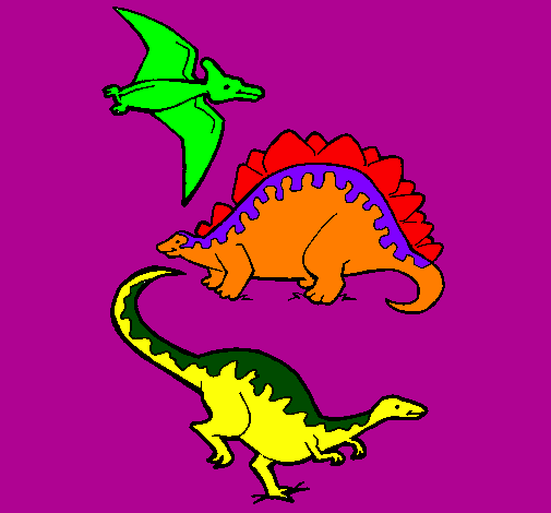 Desenho Três classes de dinossauros pintado por joao    vitor