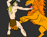 Desenho Gladiador contra leão pintado por davi