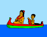 Desenho Mãe e filho em canoa pintado por Marylu