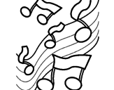 Desenho Notas na escala musical pintado por colcheia