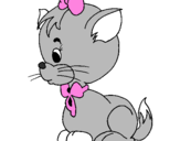 Desenho Gatinha com laço pintado por gata