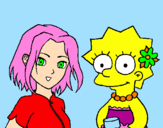 Desenho Sakura e Lisa pintado por nathalia