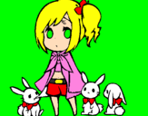Desenho Menina com coelhinhos pintado por camila